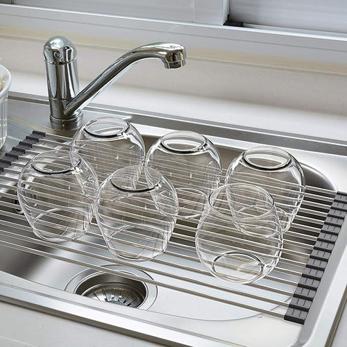 Ahyuan Roll up Dish Drying Rack Over The Sink Kitchen Roll up Sink Drying Rack Portable Dish Drainer Foldable Dish Drying Rack (Black, 20.5''X11.2'')