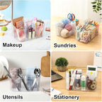 Multiuse Caddy Organizer with Handle, Portable Plastic Tote Bin - Art Craft, Stationary Pen Marker Crayons, Makeup Hair Supplies Storage - Bathroom, Classroom, Dorm, Office, Desk Holder -Frosted Clear