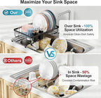 iSPECLE Expandable Dish Drying Rack for Kitchen Sink - Rust Resistant Adjustable Over the Sink Dish Drainer with Non Slip Rubber, 12.7" W x 12.8"-25.2" L, Black