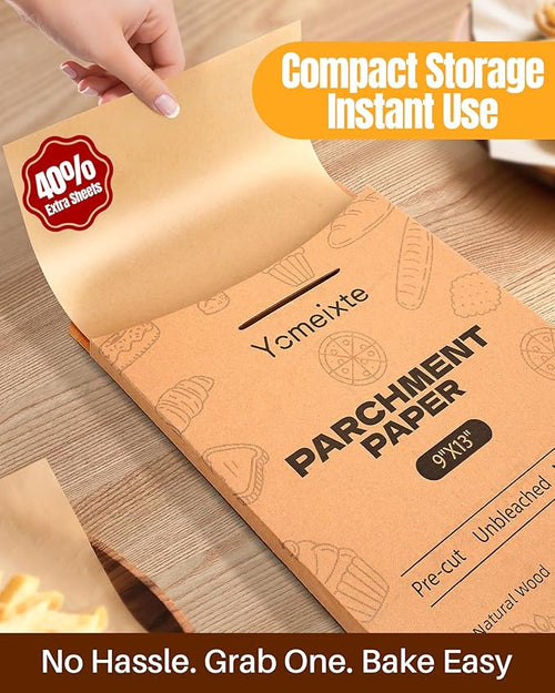 280 Parchment Paper Sheets 9x13"| Precut Unbleached Baking Paper for Oven, Air Fryer, and Cookie Sheet | Non-Stick, Greaseproof, Food Grade, Natural Brown, Eco-Friendly, Baking Supplies for Cooking