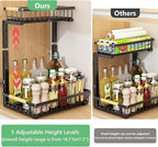 Merrylun Under Sink Organizers,5 Adjustable Height，Metal Pull Out Under Sink Organizers and Storage Shelves with Sliding Drawer, Black, 2 Pack（Hight 13.6″-16.9″）
