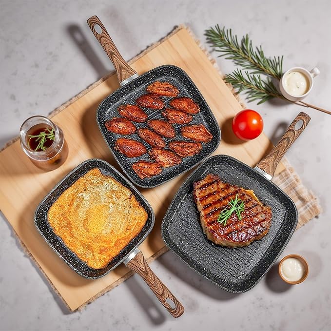 NEWBULIG Nonstick Frying Pan Skillets Set, with Detachable Stay-Cool Handle, Non toxic Induction Cookware, Free of Intentionally Added PFOA, Dishwasher ＆ Oven Safe, (9.5", 10.2", 11") Black