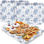 Vesici 3 Pcs Blue Floral Serving Trays 13 x 10 Inch Blue Chinoiserie Flower Melamine Platters Reusable Rectangular Serving Dishes for Wedding Bridal Tea Party Sharing Snacks Fruit Dessert Candy