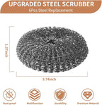 6PCS Steel Wool Scrubber Wire Sponge Set, Barbecue Grill Cleaning Scrubber Pads, Stainless Steel Scrubber Replacement for Scouring Messes from Cast Iron, Pots, Pans, Grill, Stoves, Sink (6 Pads)