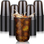 KesaPlan 100 Pcs 16 oz Black Clear Plastic Cups, Disposable Stemless Wine Glasses for Halloween Graduation Party, Round Bottom Plastic Cocktails Cups, Disposable Cold Drinks Cup for Birthday Wedding