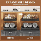 4 Pack Expandable Pull Out Cabinet Organizer 21"Deep With Raising Pad for Framed Cabinets,Upgrade 3 Slide Rails Slide Out Drawers,No Drill Roll Out Shelves,Adjustable Width 12.1"-20.4" Black