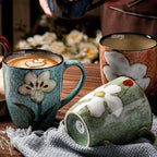 Maxdot 2 Pcs 12oz Ceramic Coffee Mugs Sets Glazing Process Cappuccino Mug Floral Ceramic Tea Cups Mother's Day Idea Gift for Women Mom Porcelain Cup for Coffee, Cocoa, Tea, Latte (Fresh)