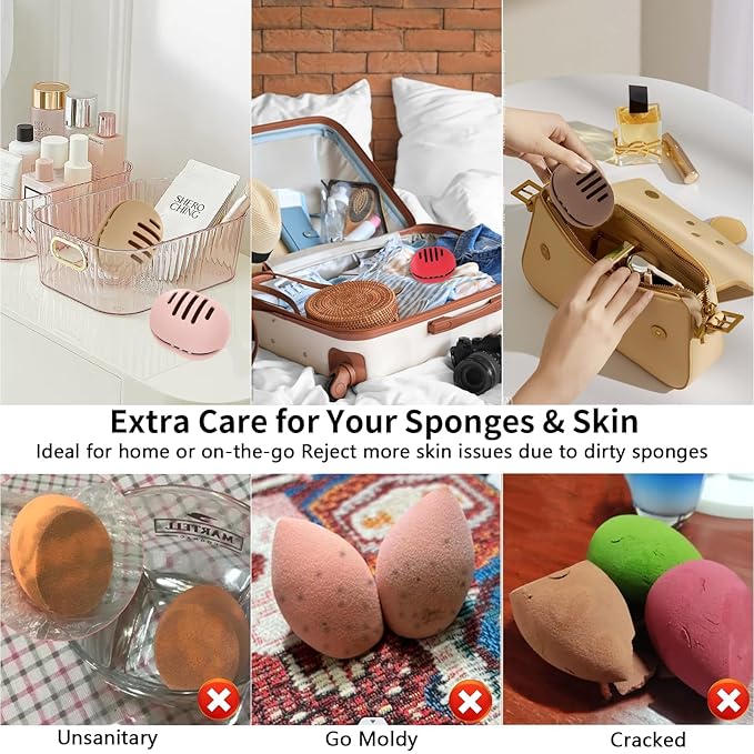 Fauxomor Makeup Sponge Holder,Double-sided 5-line Vented Silicone Beauty Make Up Blender Case for Travel,Shatterproof Make-Up Sponge Travel Case for All Sponges Reuse Easy Carry,Grey