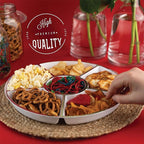 Plasticpro 6 Sectional Round Plastic Serving Tray/Platters White & Silver Pack of 4