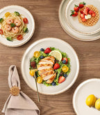 AmorArc Ceramic Dinnerware Sets for 4, 12 Pieces Handpainted Plates and Bowls Set with Rustic Terracotta Underside, Scratch Resistant Stoneware Dishes Set, Dishwasher & Microwave Safe