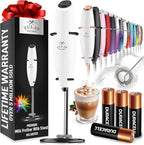 Zulay Kitchen Powerful Milk Frother Wand With 4 AA Duracell Batteries - Ultra Fast Handheld Drink Mixer - Electric Whisk Foam Maker for Coffee, Lattes, Cappuccino, Matcha & Creamer