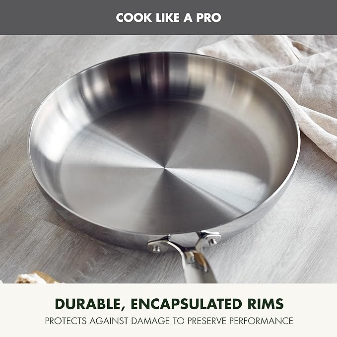 GreenPan Valencia Pro Tri-Ply Stainless Steel 12" Frying Pan Skillet, Induction Ready Cookware, All Cooktops, Sauce Pot, Mirror Finish, Dishwasher & Oven/Broiler Safe to 600F