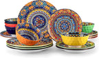 vancasso 18 Pieces Plates and Bowls Set, Bohemian Style Dinnerware Sets Service for 6, Porcelain Boho Dishes Set for Kitchen, Housewaring Gift, Dishwasher and Microwave Safe, Series KRVI