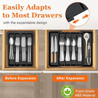 Kitchen Silverware Organizer for Drawer - Expandable Silverware Drawer Organizer Adjustable Utensil Drawer Holder, Flatware Cutlery Tray for Spoons Forks Kitchen Organizers Storage,Black, S