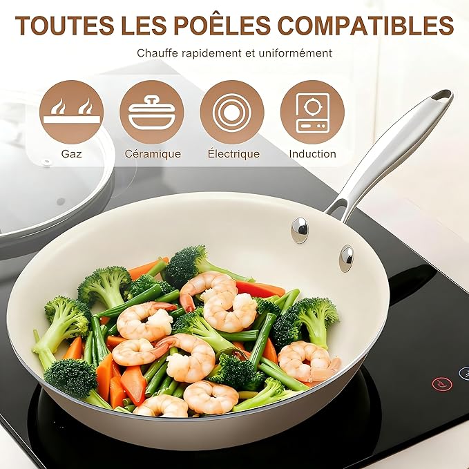 9.25 Inch Ceramic Nonstick Frying Pan Skillet - PFAS-Free, Non-Toxic, Oven Safe & Induction Ready, Aluminum Cookware with Stainless Steel Handle