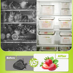 5 Pack Fruit Storage Containers for Fridge, Plastic Fruit Containers for Fridge with Removable Colanders, Leakproof Fridge Organizers and Storage for Berry Vegetable Salad Lettuce Meat Food