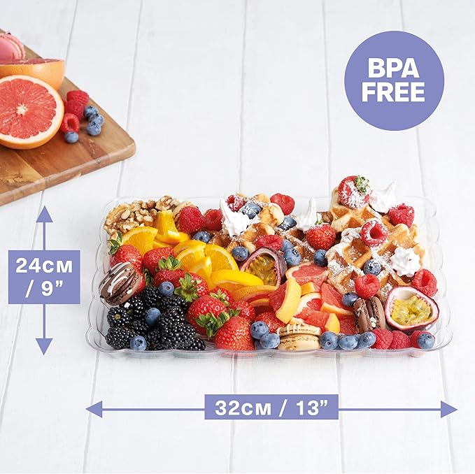 MATANA 6 Pack 13x9 Clear Plastic Serving Trays and Platters, Rectangle Large for Party, Reusable & Disposable for Food, Desserts, Cookie, Appetizers