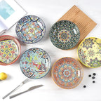 KitchenTour Pasta Bowls Set of 6-30 oz Large Wide & Shallow Serving Bowl, Colorful Ceramic Salad Bowls for Everyday Dining - 8.2 Inch, Microwave and Dishwasher Safe, Bohemian Style