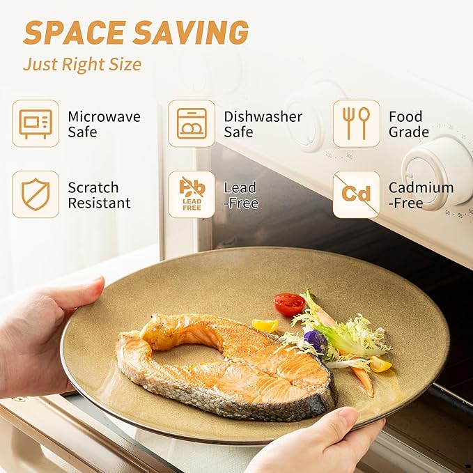 Dafuceramic Plates and Bowls Sets, 12 Pieces Modern Stoneware Dinnerware Set for 4 Kitchen Dinner Set Ceramic Dishware Dishes Set Microwave and Dishwasher Safe (Maize Yellow)
