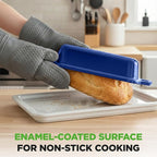NutriChef 9x5" Enameled Cast Iron Loaf Pan with Lid, Enamel-Coated Baking Loaf Pan for Sourdough, Oven Safe, Nonstick Bread Pan with Silicon Gloves, Dishwasher Safe, Blue