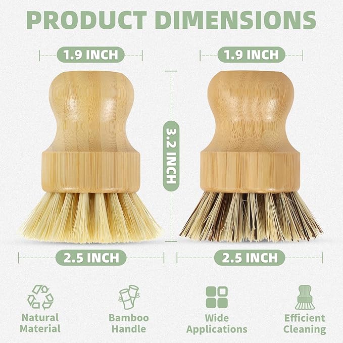 DEBETOOL 6 Pack Bamboo Dish Brush Set with Palm and Sisal Bristles, Natural Dish Scrubber for Fruit & Vegetables Cleaning, Kitchen Scrub Brush for Cast Iron Pots, Pans, Dishes