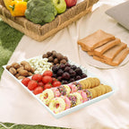 Divided Serving Tray Platter, 6 Pack 15" x 10" Fruit Veggie Food Tray for Party, Plastic Serving Trays for Appetizer, Snack, Dessert, Cookie, Brunch Decorations Platters, White Trays BPA-Free