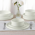 E-far Dinnerware Sets for 8, 24-Piece Stoneware Plates and Bowls Set, Modern Kitchen Dinning Dishware, Chip and Scratch Resistant, Microwave & Dishwasher Safe, Speckled White