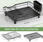 ROTTOGOON Dish Drying Rack, Stainless Steel Rustproof Dish Rack for Kitchen Counter, Sturdy Dish Drainer with Drainboard, Drainage, Utensil Holder for Various Kitchenware, 16.2"(L) x 12.6"(W), Black