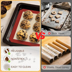 HOTEC Silicone Baking Mats 3 Pack – Thickened Non-Stick Reusable Silicone Baking Sheets for Oven – Cookie & Macaron Mats – 2 Half Sheet + 1 Quarter Sheet – BPA-Free, Dishwasher Safe