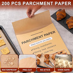 200Pcs Parchment Paper sheets,8 x12 Inches Non-Stick Precut Baking Parchment,Unbleached,Parchment Paper For Baking,Fryer, Cooking,Oven,Perfect for Bread, Cakes, Barbecue