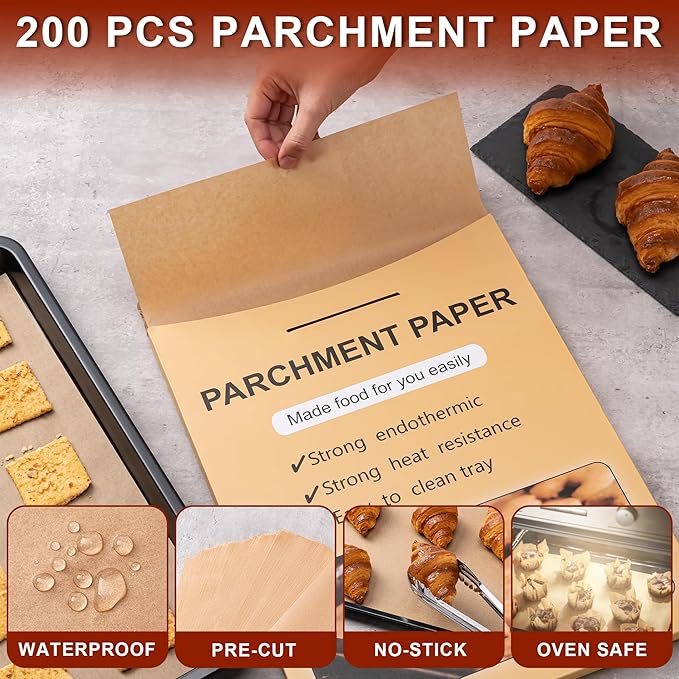 200Pcs Parchment Paper sheets, 16 x 24 Inches Non-Stick Precut Baking Parchment,Unbleached,Parchment Paper For Baking,Fryer, Cooking,Oven,Perfect for Bread, Cakes, Barbecue