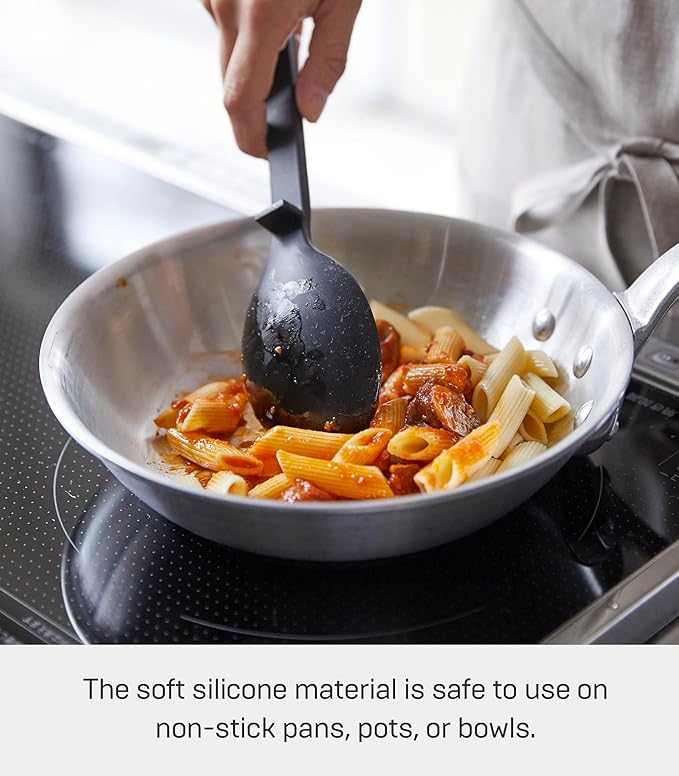 Yamazaki Home Tower Silicone Kitchen Spoon, Hygenic With Integrated Tool Rest, Floating Clean Design - Silicone