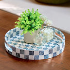 Chi An Home 12.6 Inch Round Capiz Shell Decorative Tray with Handles, Serving Tray for Coffee Table & Ottoman, Coffee Table Trays for Living Room, Kitchen, Bathroom (Navy Blue)
