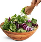 Luxe Designs Wooden Salad Bowl Set - Food Safe & Sustainable Decorative Bowl - Wood Bowl for Fruits, & Salads - Easy to Clean Large Salad Bowls Set w/Spoon, Fork – Wooden Bowls for Food