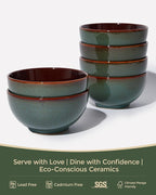 Pokini 5.5" Cereal Bowls & Dessert Bowls Set of 6-22 Oz Small Bowls for Kitchen-Ceramic Bowl for Cereal, Soup, Oatmeal, Salad, Ramen, Noodle, Rice, Yogurt-Dishwasher & Microwave Safe, Brown Green