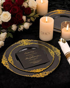 Nervure 175PCS Black Plastic Plates - Disposable Black Gold Party Plates & Pre Rolled Napkins with Cutlery for 25 Guests, 50Plates, 75Silverware, 25Cups, 25Napkin for Wedding & Party