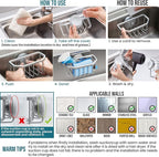 TAILI Sink Caddy with Strong Suction Cup, Sponge Holder for Kitchen Sink Organizer, Removable Sponge Caddy Inside Sink, Rustproof Aluminum Holder for Sponges, Brushes - Silver