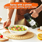 2 in 1 Glass Oil Sprayer & Dispenser,16oz/470ml Olive Cooking, Air Fryer, and Salad, for Kitchen Gadgets and Air Fryer Accessories, w/Stickers (Black + Dark Green Bottle 2)