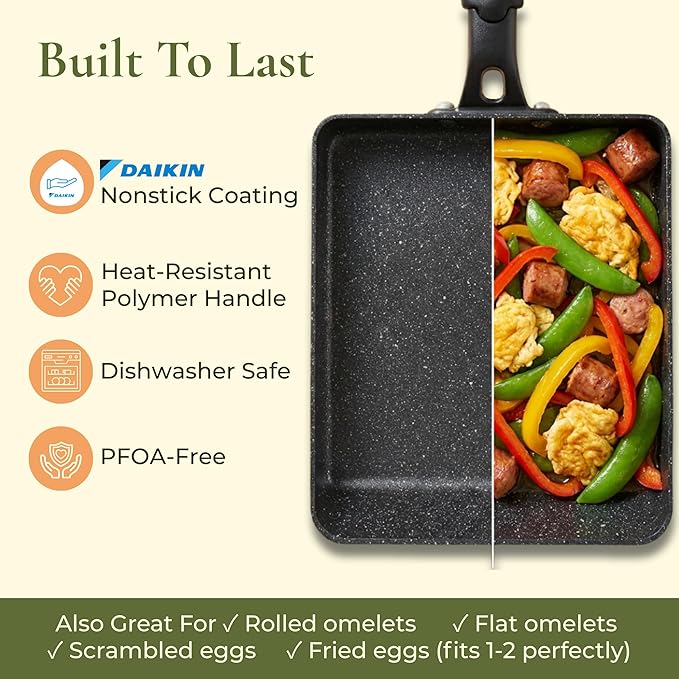 Tamagoyaki Pan - Japanese Omelette Pan Nonstick PFOA-Free - Japanese Egg Pan - Omelet Pan - Square Frying Pan Rolled Omelette Egg Roll - Tamago Skillet 7x6 All Stovetops