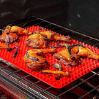 Red Silicone Baking Mat - 16x11.42" Non Stick Baking Mat With Fat Filtering Red Pyramid Design, Suitable for Oven & Microwave - Flexible & Easy-to-Clean Silicone Cooking Mats for Roasting, BBQ, Bacon