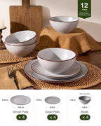 Famiware Venus Plates and Bowls Sets, 12 Pieces Stoneware Speckled Dishes Dinnerware Set for 4, Matte Light Gray - Microwave & Dishwasher Safe, Modern Minimalist, for Everyday Meals & Formal Dining