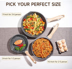 JEETEE 8 inch Nonstick Frying Pan Granite Stone Coating Cookware, Nonstick Omelette Skillet with Soft Touch Handle, All Stove Induction Compatible (Gray)