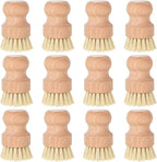 cobee 12Pcs Bamboo Dish Scrub Brushes, Kitchen Dishwashing Scrubber with Natural Sisal Bristles Round Wooden Dish Scrubber Brush for Iron Pot Pan Food Kitchen Sink Fruit Vegetable Wash