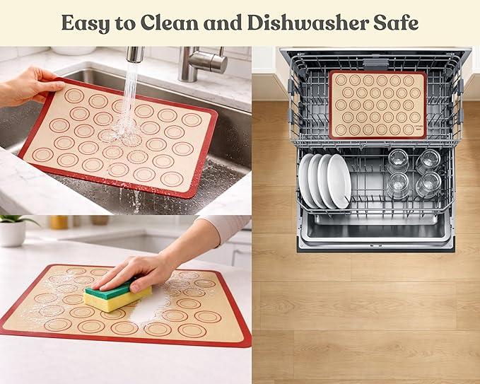Macaron Silicone Baking Mats Set of 2, Half Sheet Nonstick Reusable Baking Sheet Liners for Macarons, Cookies and Pastry, Red