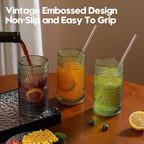 Vintage Hobnail Drinking Glasses Set of 6, 16 oz Large Capacity Embossed Green Tumblers, Highball Glasses for Water, Cocktail, Beer, Whiskey, Kitchen & Bar Use