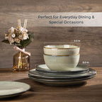 AmorArc Ceramic Dinnerware Sets for 6, 18 Pieces Handpainted Plates and Bowls Set, Scratch Resistant Stoneware Dishes Set, Dishwasher & Microwave Safe, Reactive Glaze