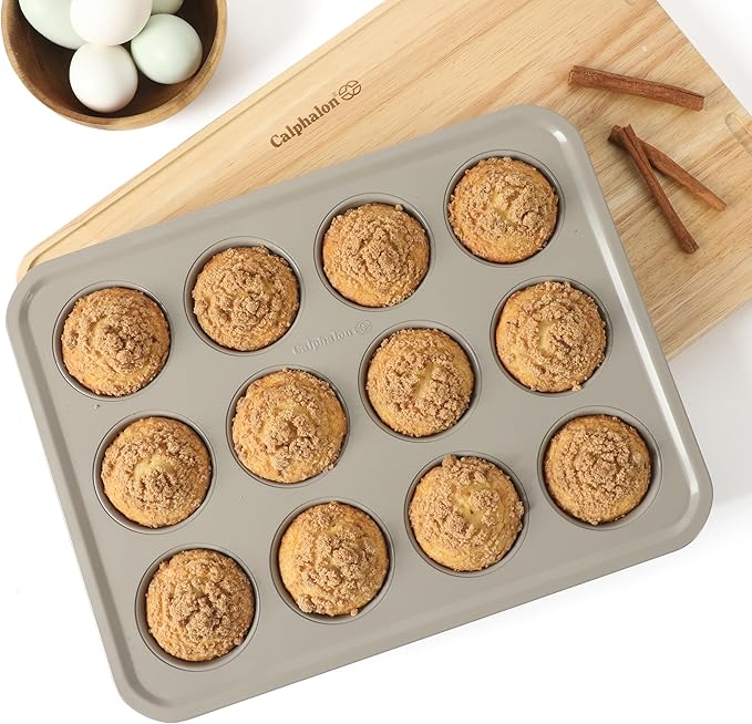 Calphalon Legacy 10-Piece Nonstick Bakeware Set, PFA-Free Nonstick Coating, Oven Safe, Includes Sheet Pans, Muffin Pan, Round Cake Pans, Loaf Pan and Cooling Rack, Cream Grey