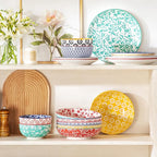 vancasso Selene 8.5" Pasta Bowls Set of 6, 40 oz Porcelain Shallow Salad Bowls, Serving Bowls Pasta Dishes Plates Large Kitchen Bowl Plates, Vivid Floral Design, Microwave Safe, Series SELENE