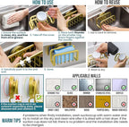 TAILI Sink Caddy with Strong Suction Cup, Sponge Holder for Kitchen Sink Oganizer, Removable Rustproof Aluminum Sponge Holder, Dish Brush for Scraper - Gold