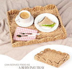 2Pcs - Scalloped Basket, Decorative Basket, Water Hyacinth Tray (17 x 13 x 3 inch - 2Pcs) with Scalloped Edge and Built-in Handles, Rectangle Serving/Woven/Basket/Seagrass Tray